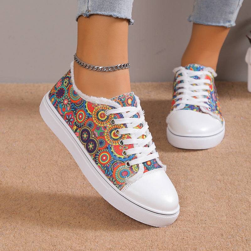 Versatile Flat Bottomed Student Lace Up Canvas Shoes - Chic Angle